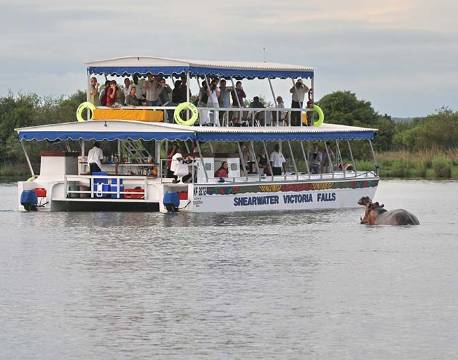 Flodhest opleves fra båd på Victoria floden, Zimbabwe africa tours